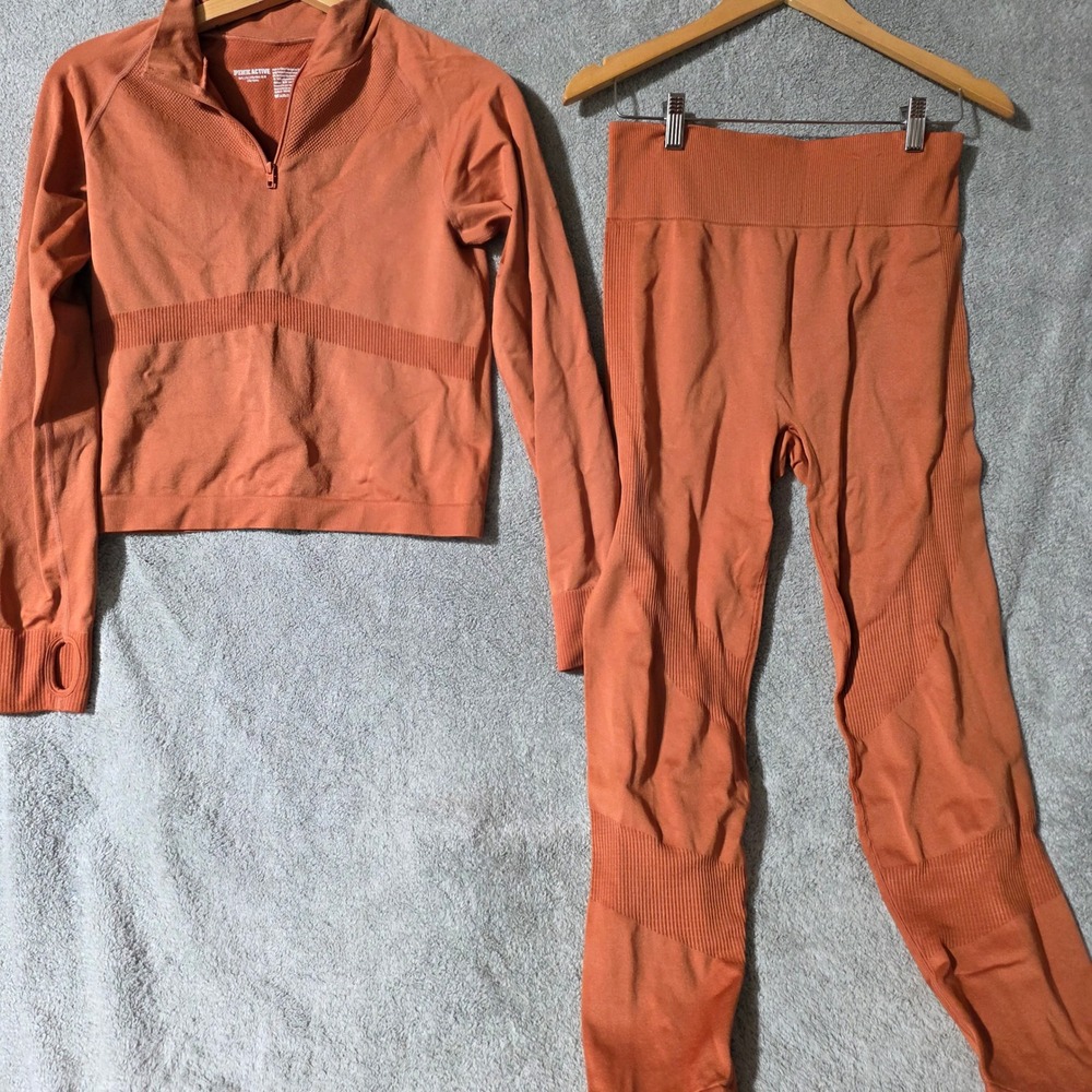 Pink Victoria's Secret Seamless Workout Set Orange Quarter Zip Leggings M/L